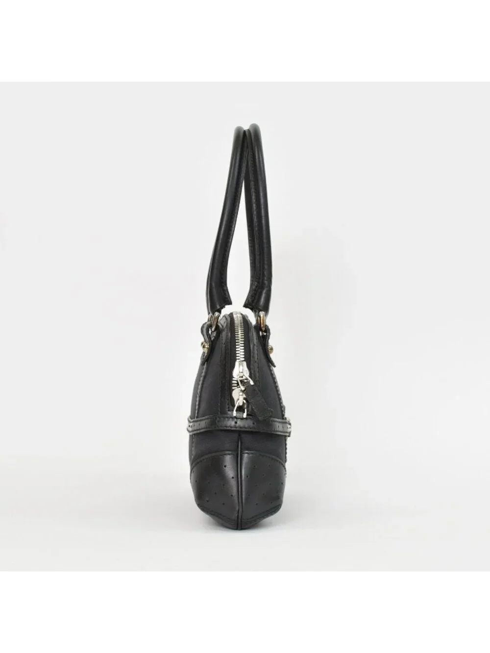 Gucci Interlocking G Handbag Canvas Leather Black Silver